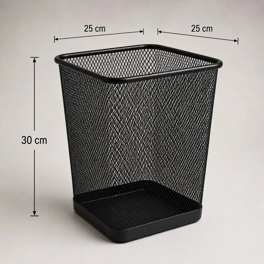 Black Metal Mesh Waste Basket Large Office Trash Bin Home Office Garbage Basket Organizer