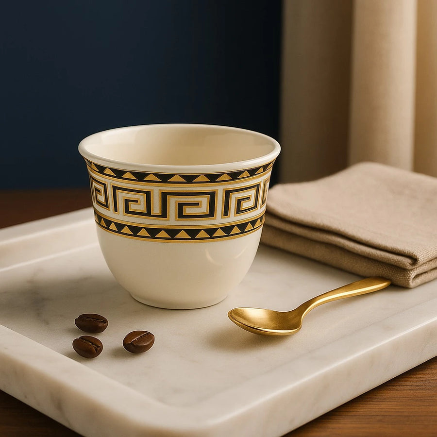 Black & Gold Greek Pattern Coffee Espresso Cups, Set of 12