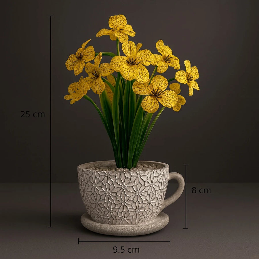 Artificial Yellow Blossom in Textured Cup Pot – 25 cm