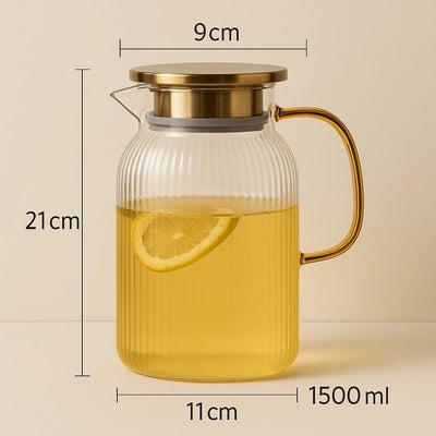 Amber Ribbed Pitcher with 6 Glasses
