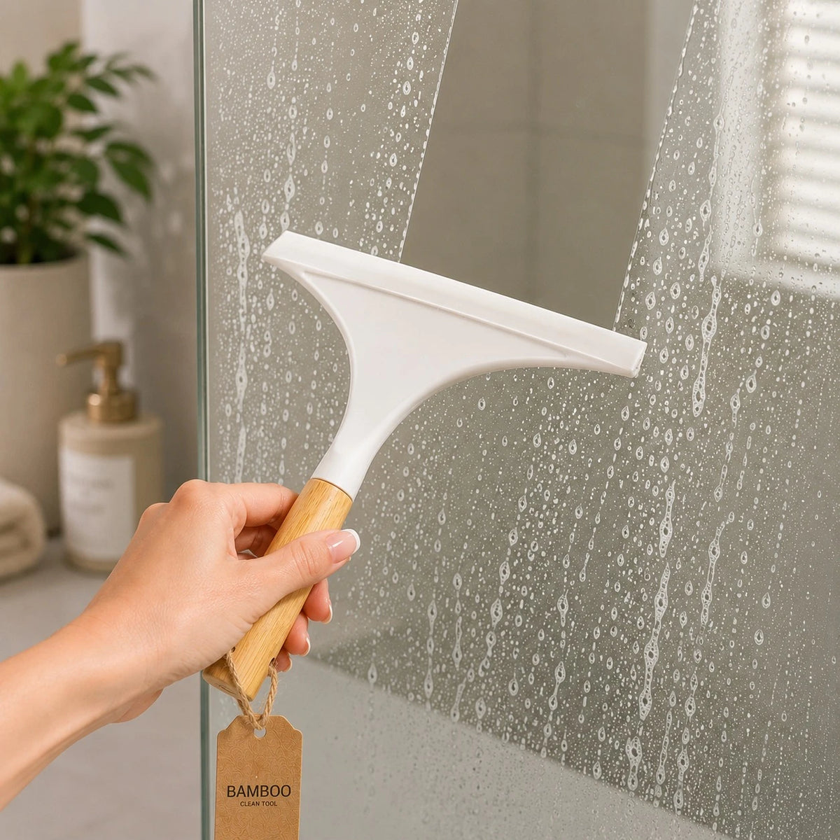 Shower Squeegee Bamboo Handle Window Glass Cleaner Bathroom Wiper