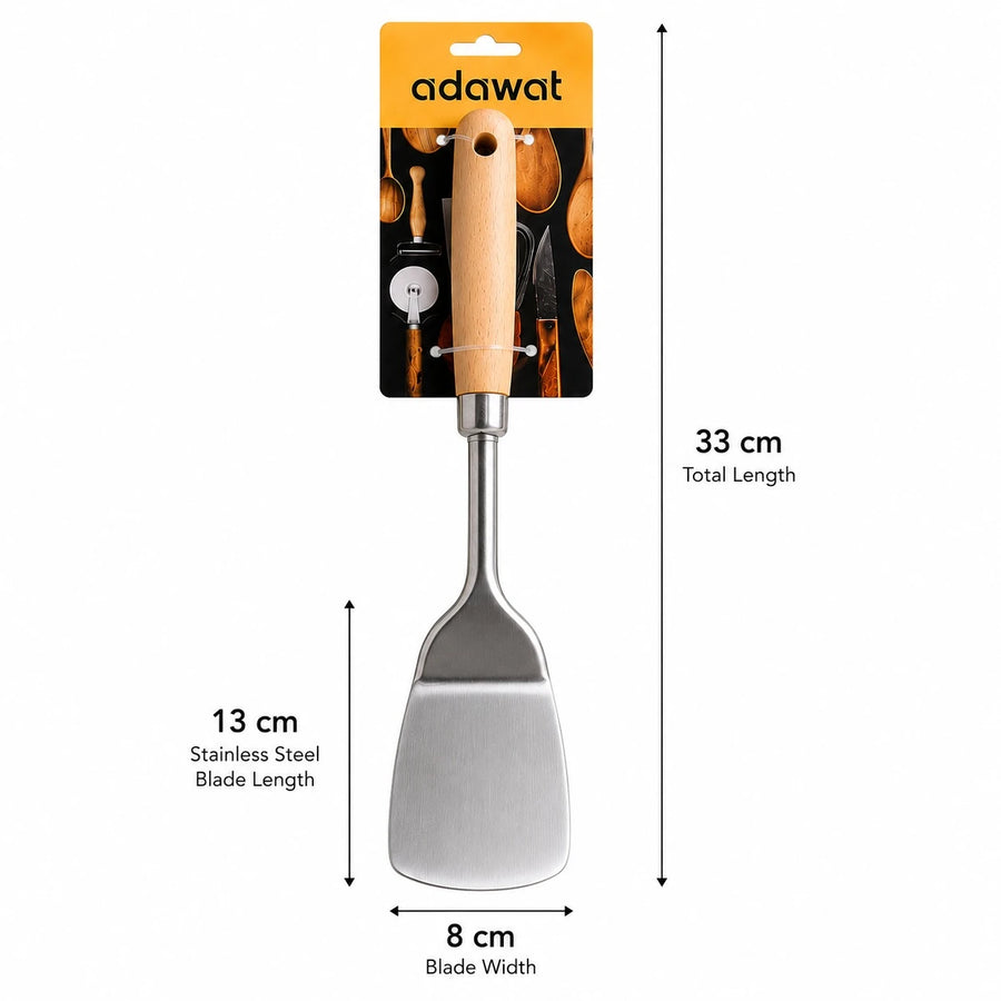 Adawat Stainless Steel Kitchen Turner Spatula Wooden Handle BBQ Grill Cooking Pancake Burger Fish Turner 33 cm