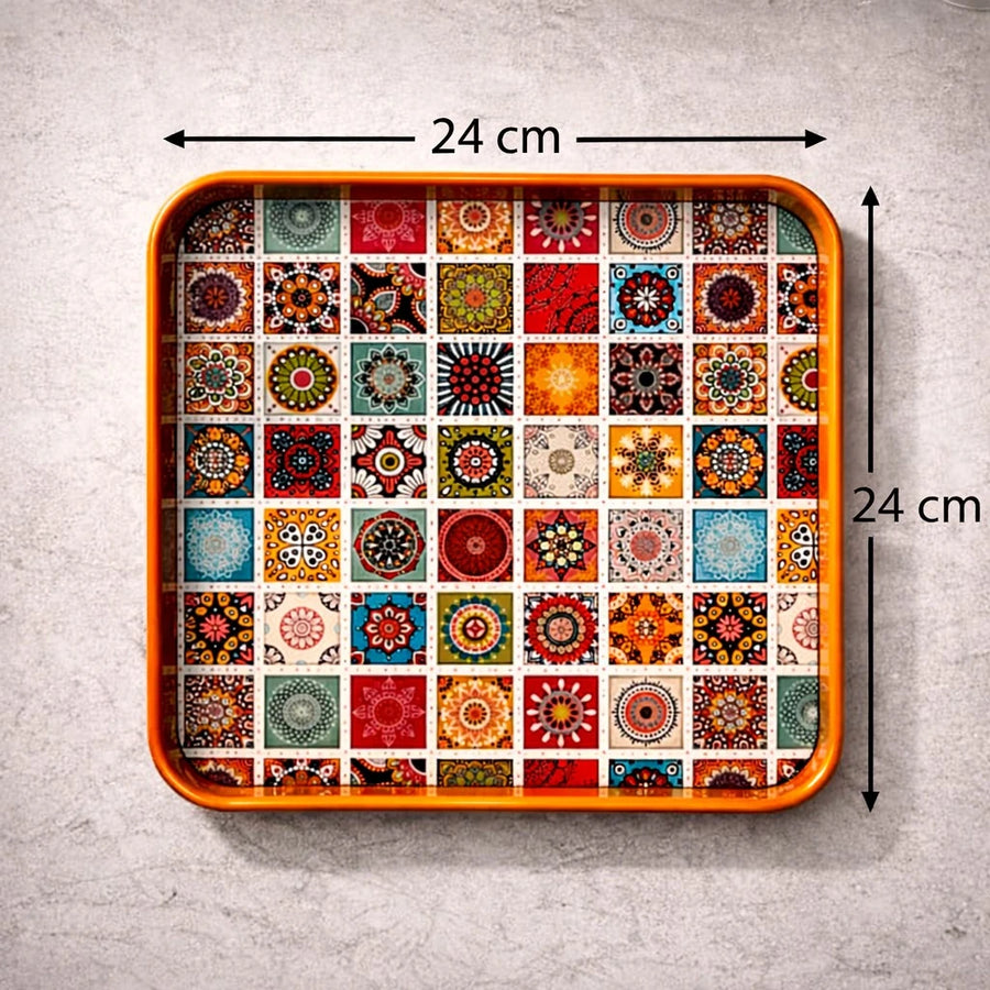 Turkish Serving Tray Square Metal Tray Ottoman Mosaic Mandala Design Coffee Tea Serving Tray Decorative Tray Kitchen Tray