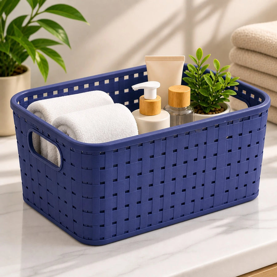 Rotho Swiss Design Storage Basket Organizer Plastic Woven Box Home Bathroom Kitchen Shelf Closet Office Storage