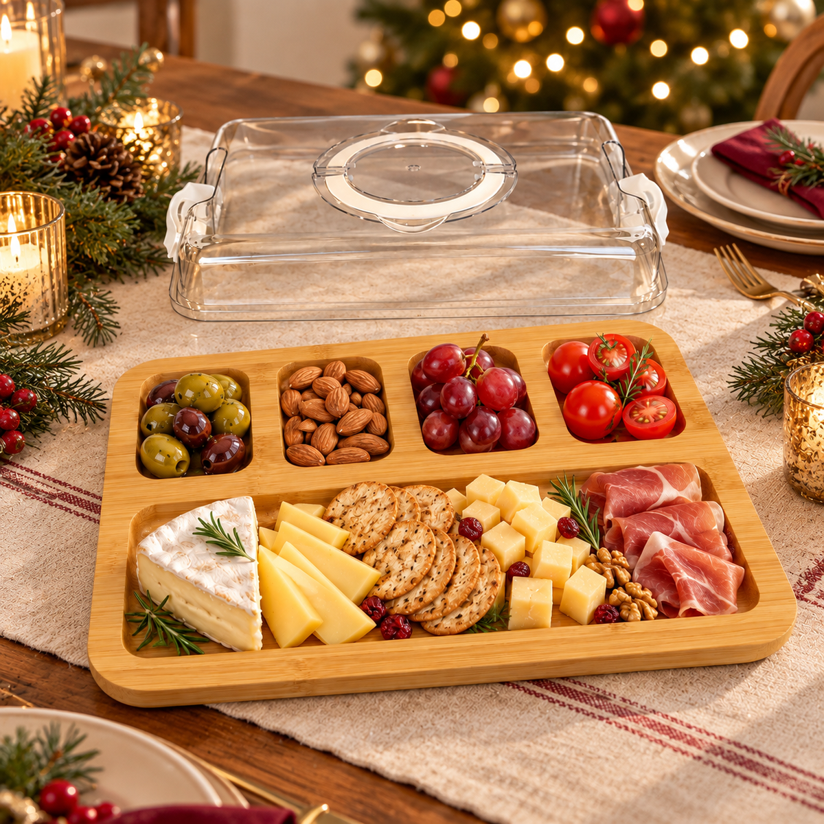 Bamboo Serving Tray with Transparent Cover