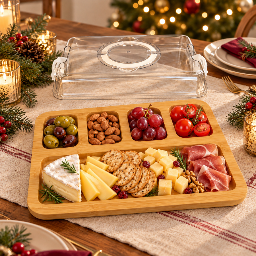 Bamboo Serving Tray with Transparent Cover