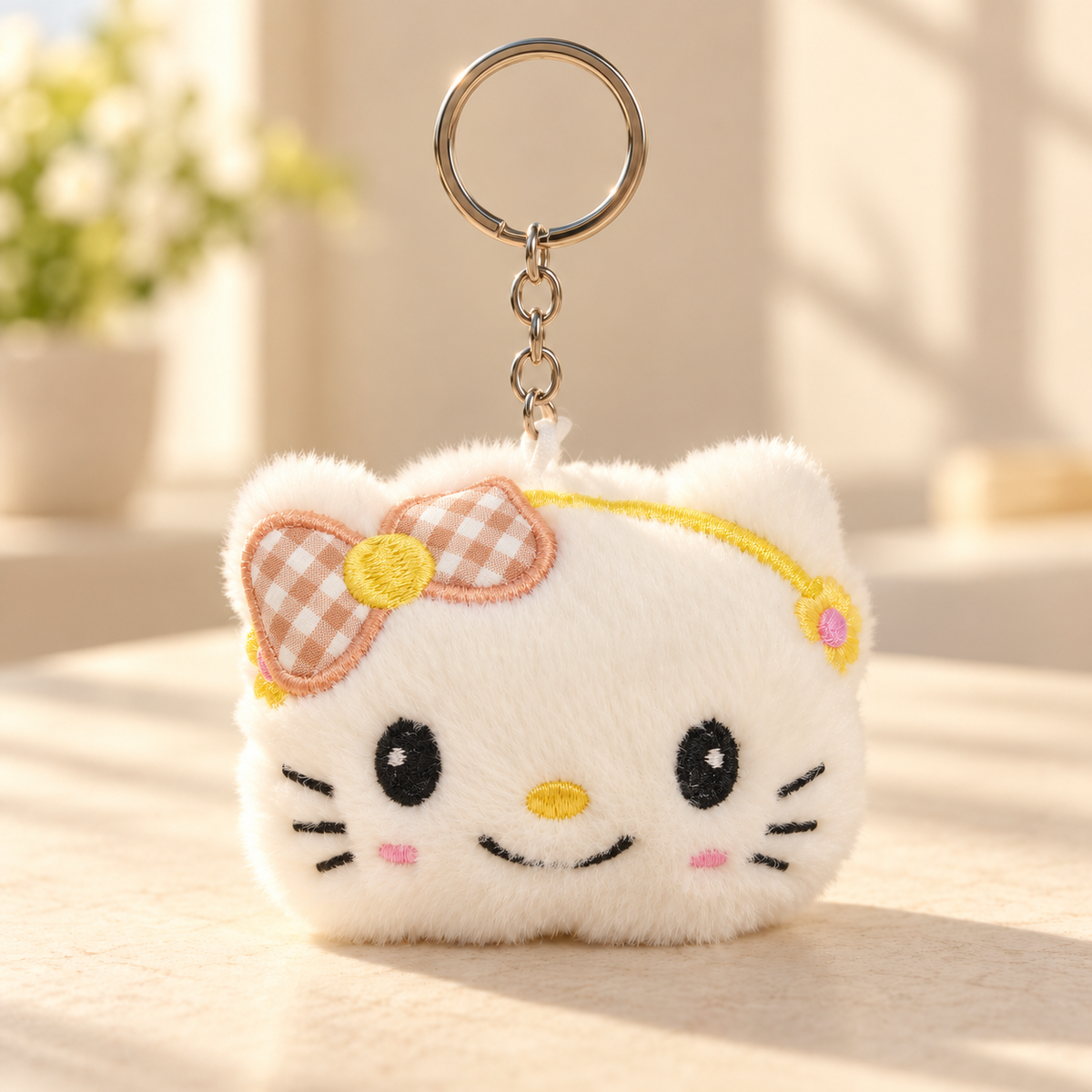 Plush Cat Face Keychain