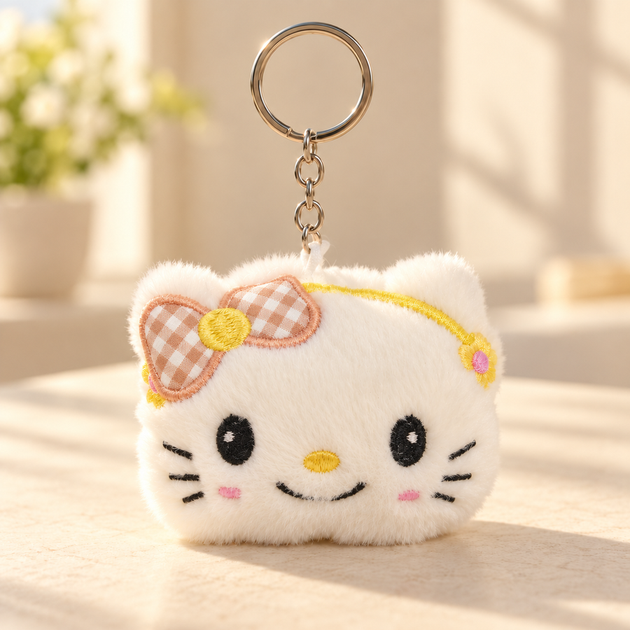 Plush Cat Face Keychain