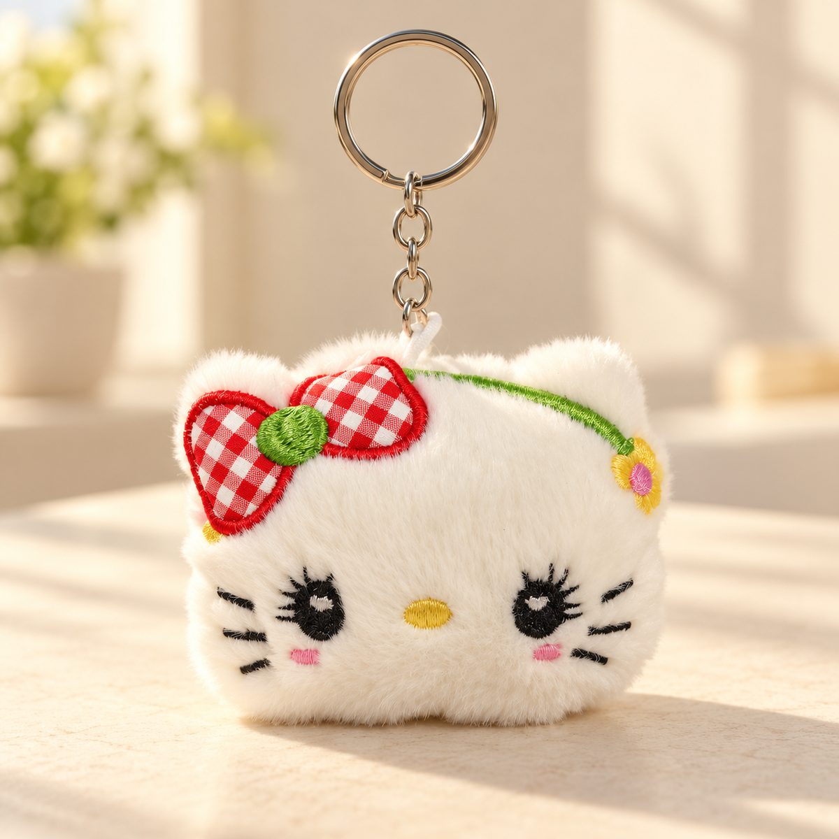 Plush Cat Face Keychain