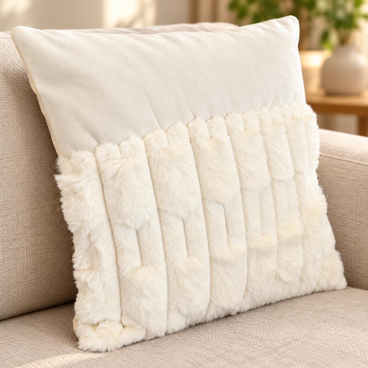 Textured Faux Fur Decorative Cushion with Zipper