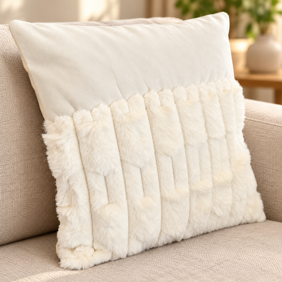 Textured Faux Fur Decorative Cushion with Zipper