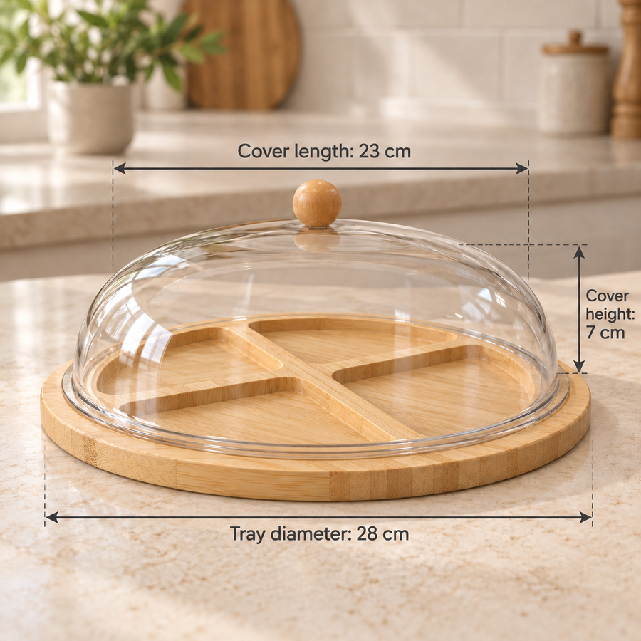 Bamboo Snack Serving Tray with Clear Cove
