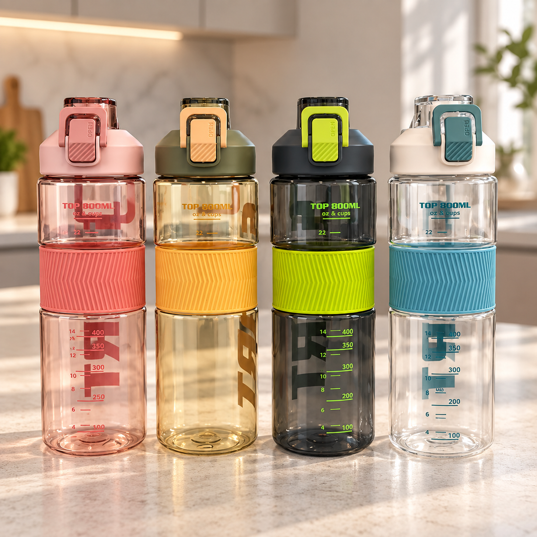 Large Capacity Sports Bottle with Locking Lid Handle and Textured Grip