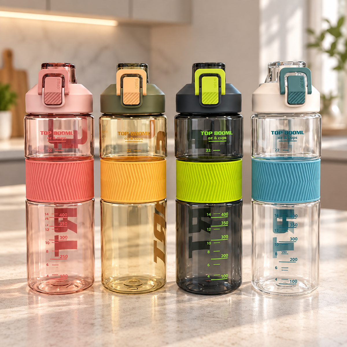 Large Capacity Sports Bottle with Locking Lid Handle and Textured Grip