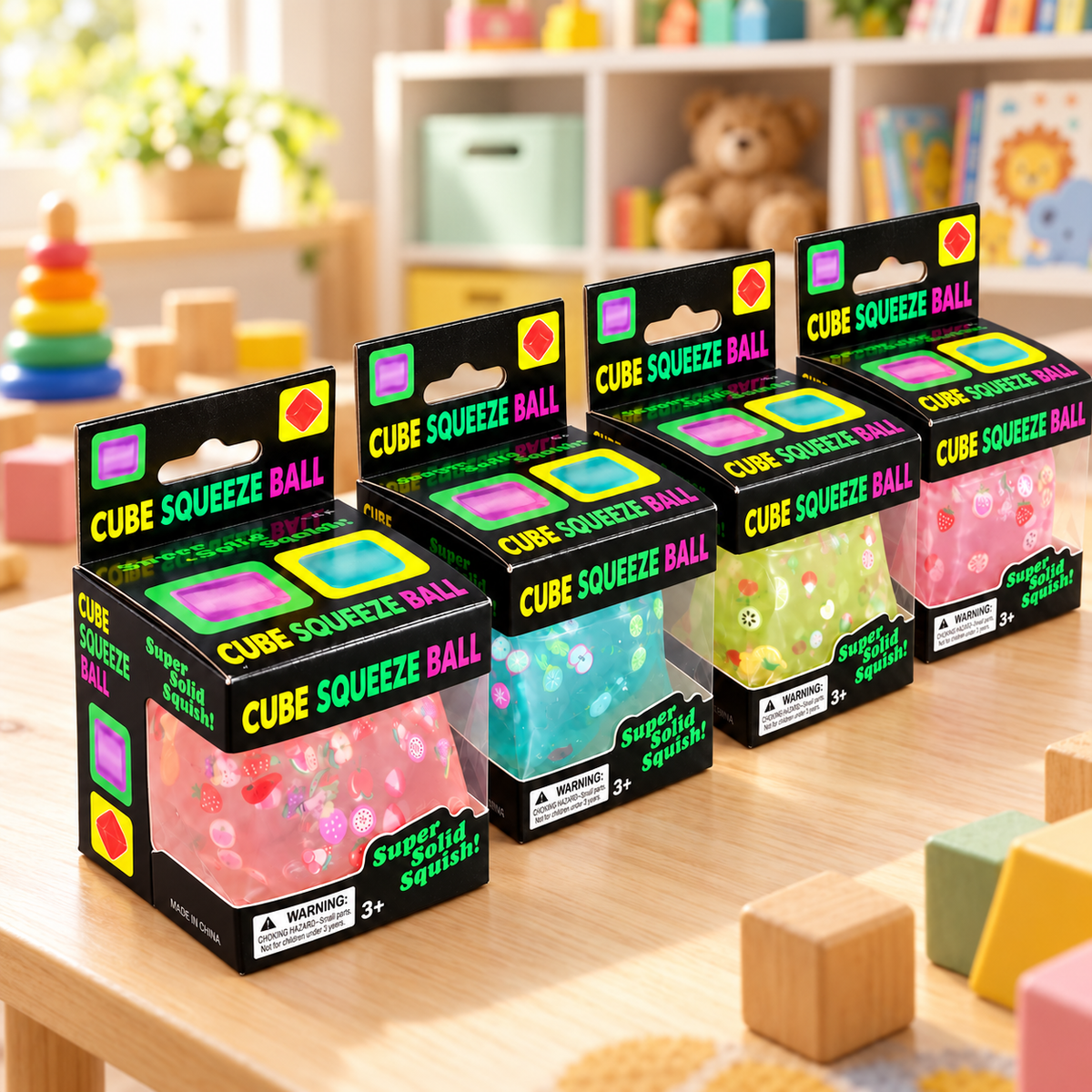 Soft Squishy Sensory Cube with Fruit Decorations
