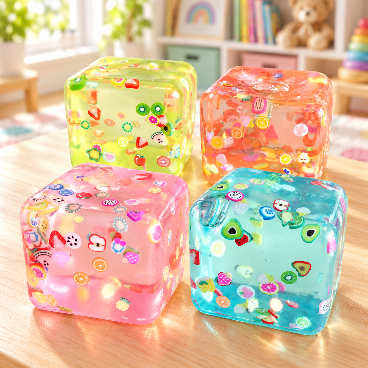Soft Squishy Sensory Cube with Fruit Decorations