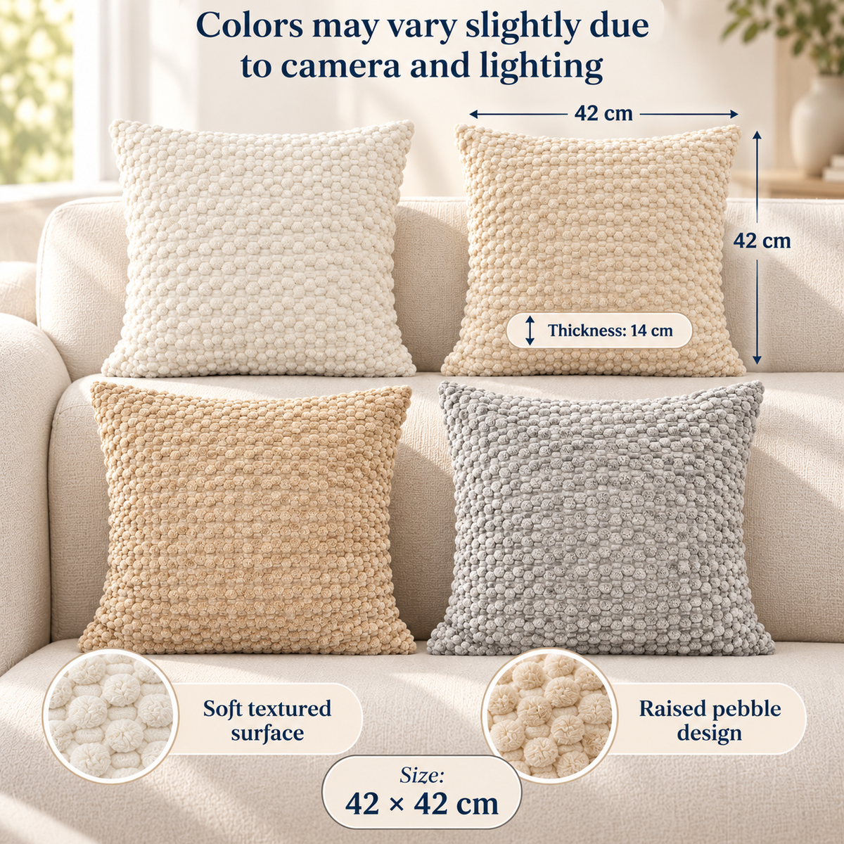 Soft Square Cushion with a Raised Pebble Textured Surface