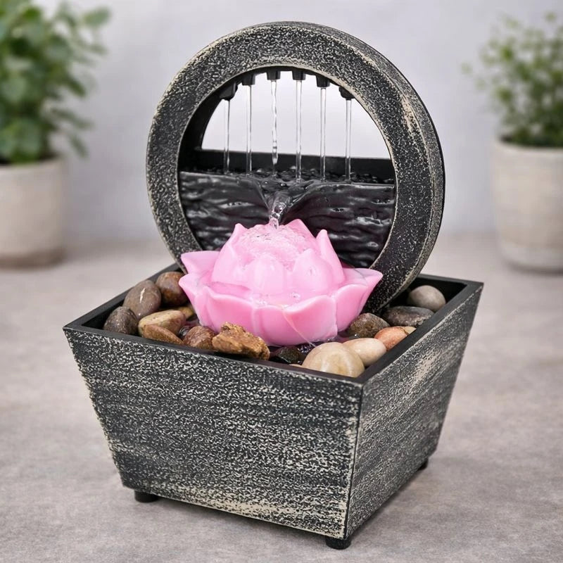 Indoor Tabletop Water Fountain Decorative Lotus Zen Relaxation Home Office Desk Bedroom Meditation Feng Shui Decor