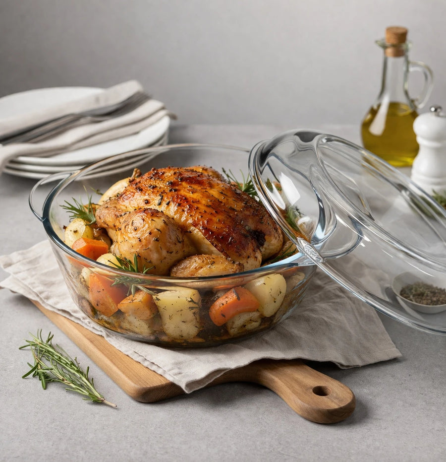 Borart Borosilicate Glass Casserole With Lid Oven Safe Baking Dish Cooking Pot Heat Resistant Kitchen Cookware Serving Dish 2.9L