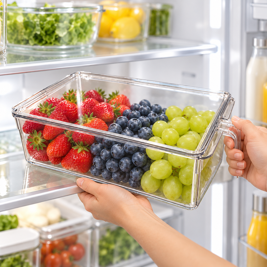 Plastic Refrigerator Storage Box with Lid and Handle
