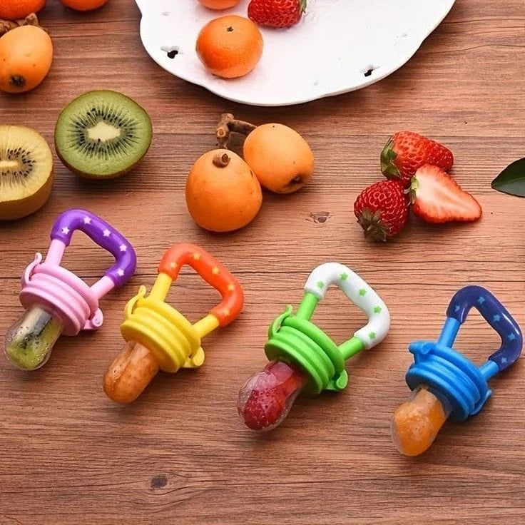 4 Piece Baby Silicone Food Feeder Pacifier and Teether Set for Fruit and Puree Feeding