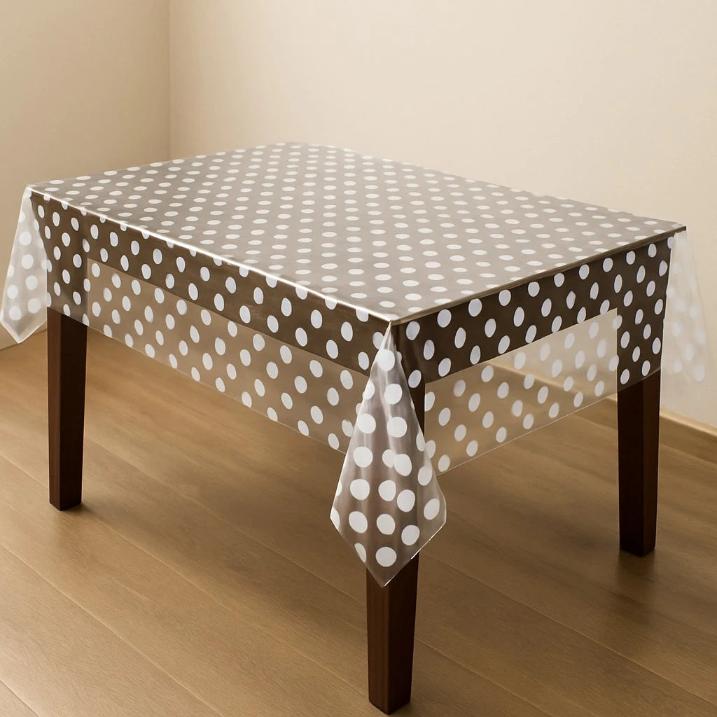 EB Home Tablecloth Clear Transparent & White Dots Protector (100% PVC)