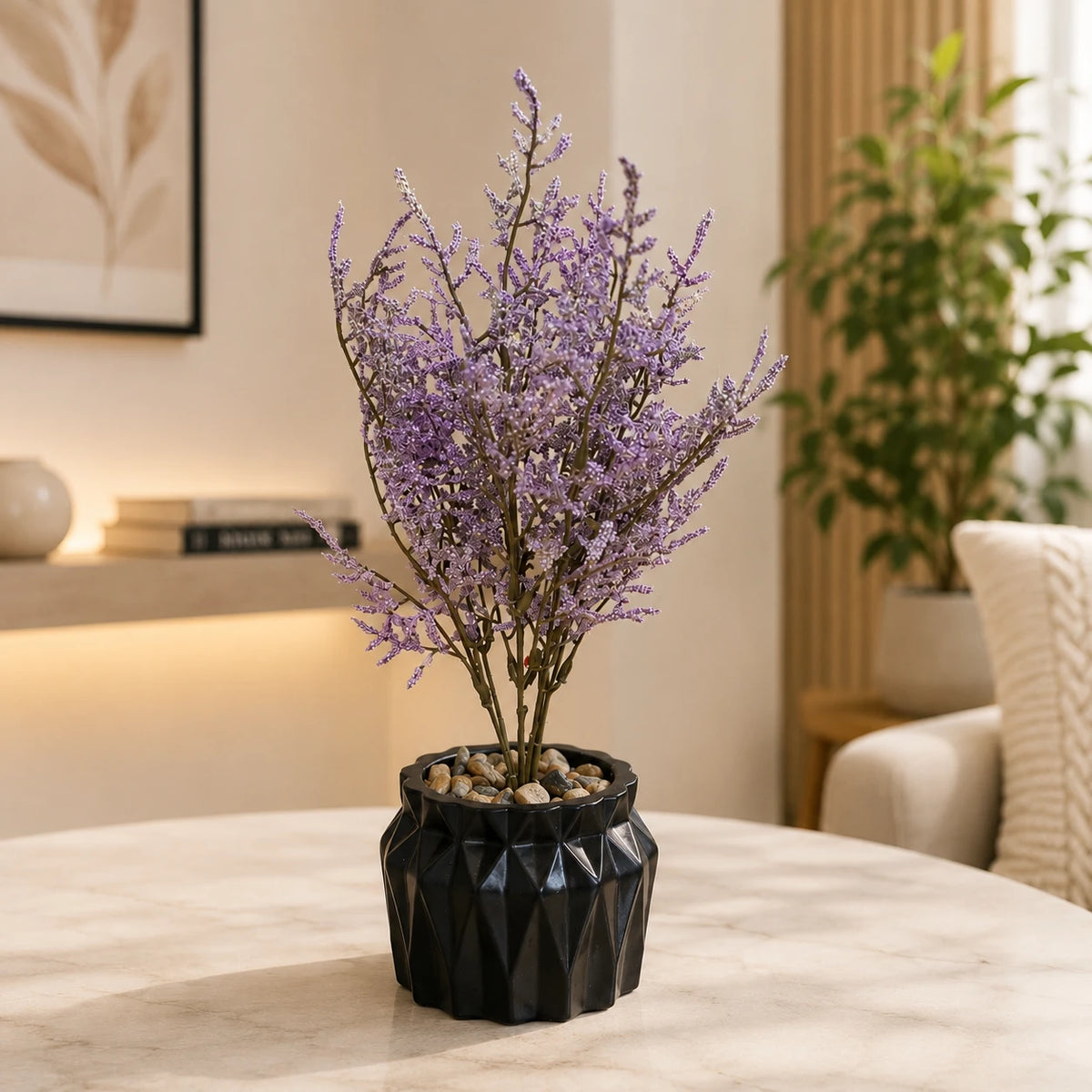 Artificial Lavender Flower Plant Decorative Vase Home Office Table Decor