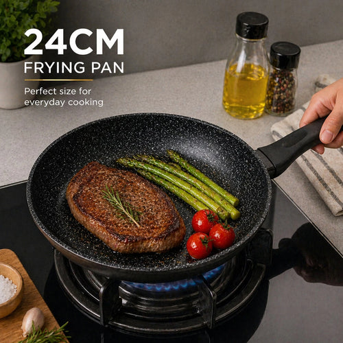 24 cm Aluminum Cookware Frying Pan Granite Coating Non Stick 4mm Thick Cooking Pan - Image 1