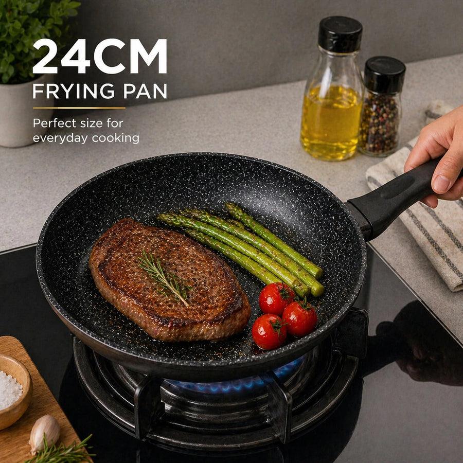 24 cm Aluminum Cookware Frying Pan Granite Coating Non Stick 4mm Thick Cooking Pan