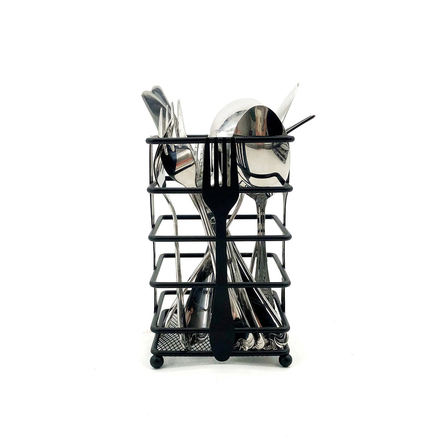 Black Metal Cutlery Holder, 16 × 10 cm