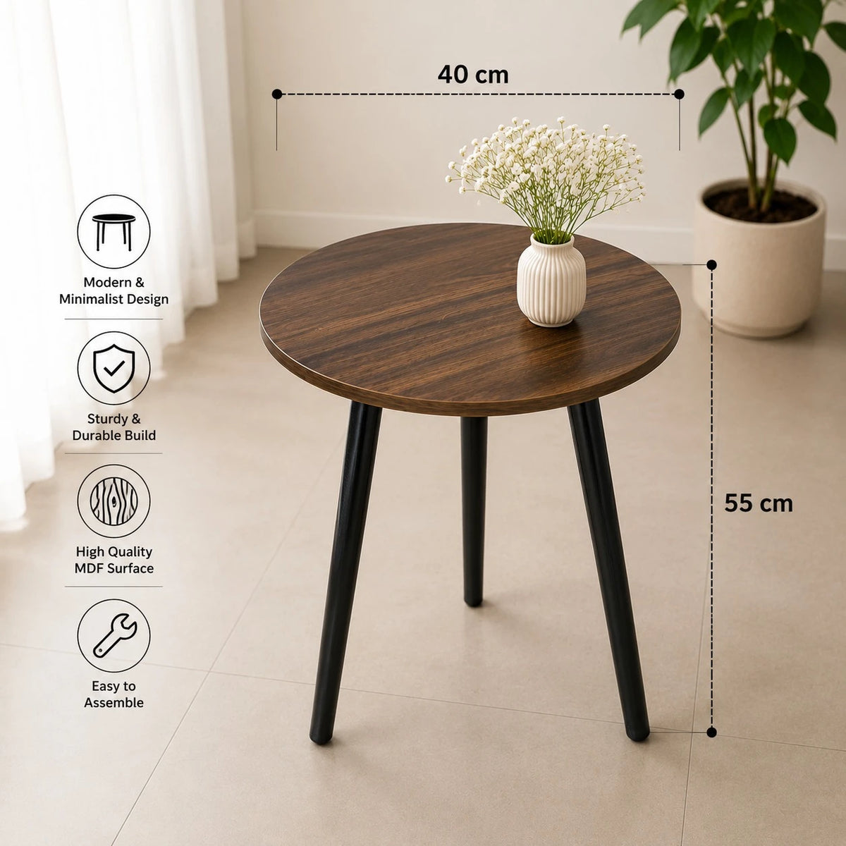 Round Marble Pattern Side Table 40 cm | Modern Coffee Table | Living Room Bedroom Accent Table - Image 4