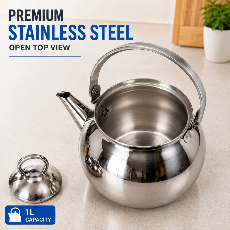Stainless Steel Tea Kettle Teapot Whistling Kettle Kitchen Water Pot 1 Liter