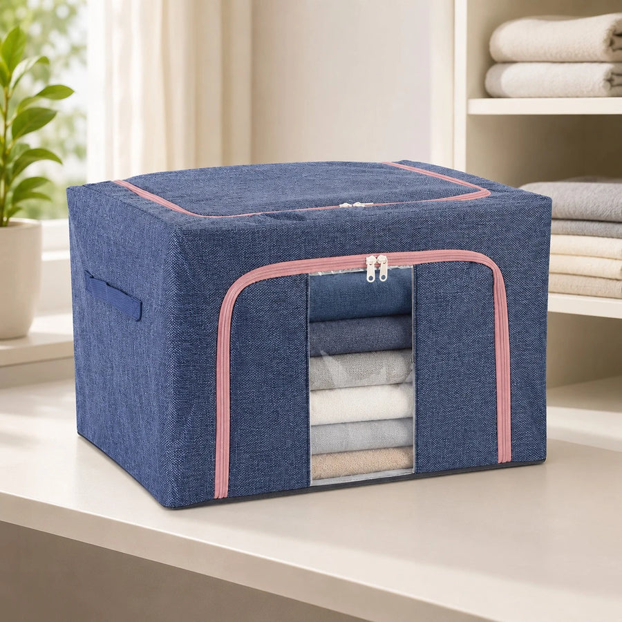 Foldable Fabric Storage Box with Transparent Window Large Capacity Clothes Blanket Organizer