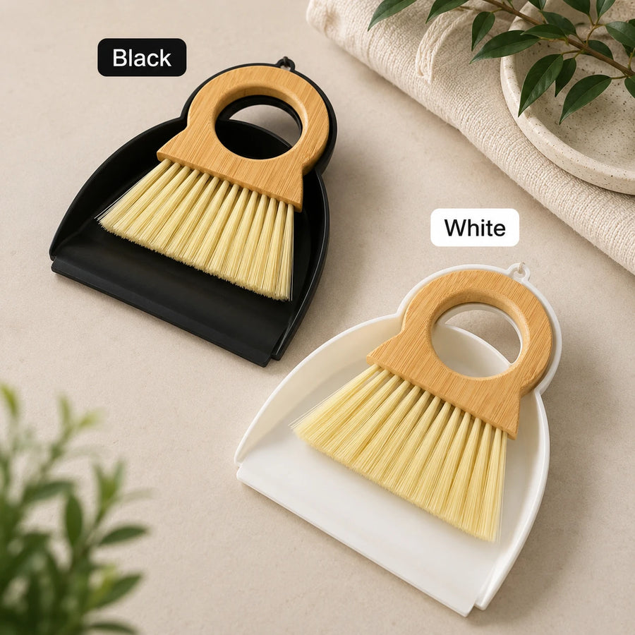 Mini Dustpan Brush Set Bamboo Handle Desktop Cleaning Brush