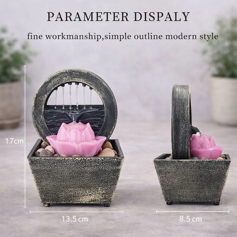 Indoor Tabletop Water Fountain Decorative Lotus Zen Relaxation Home Office Desk Bedroom Meditation Feng Shui Decor