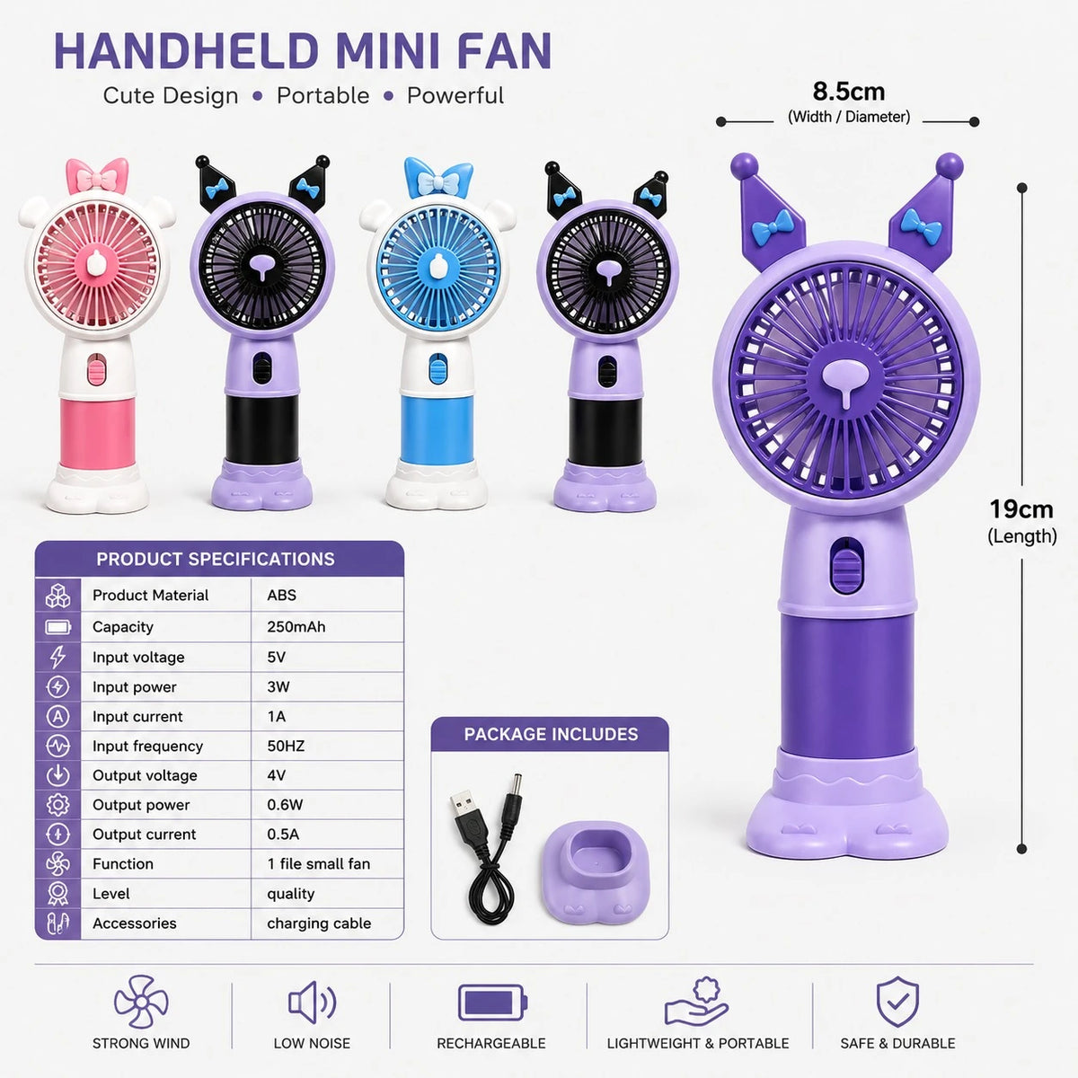 Handheld Mini Fan Portable Rechargeable USB Cooling Fan Cute Cartoon Desk Fan Travel Fan - Image 2