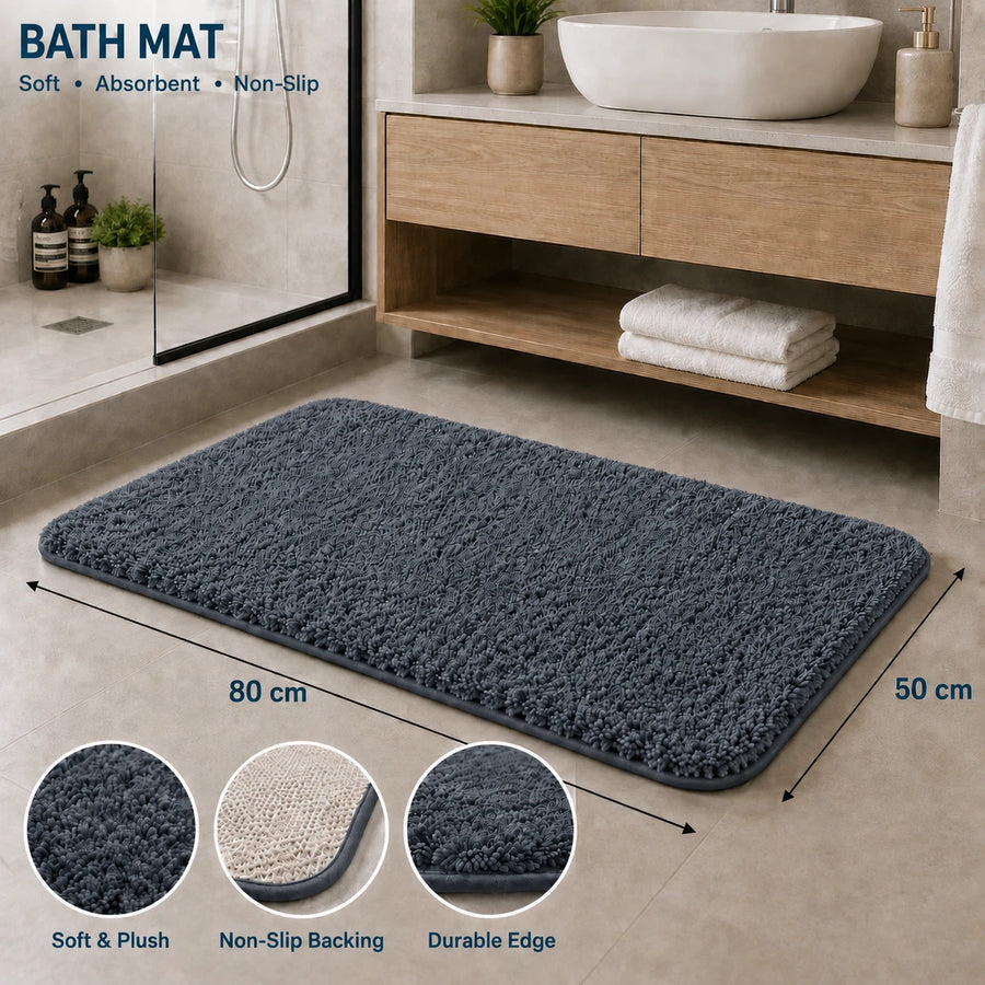 Plush Non Slip Absorbent Bathroom Mat 80 × 50 cm