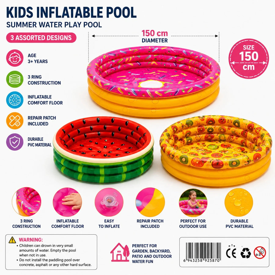 Kids Inflatable Pool Assorted Prints 150cm Garden Swimming Pool Summer Water Play Pool