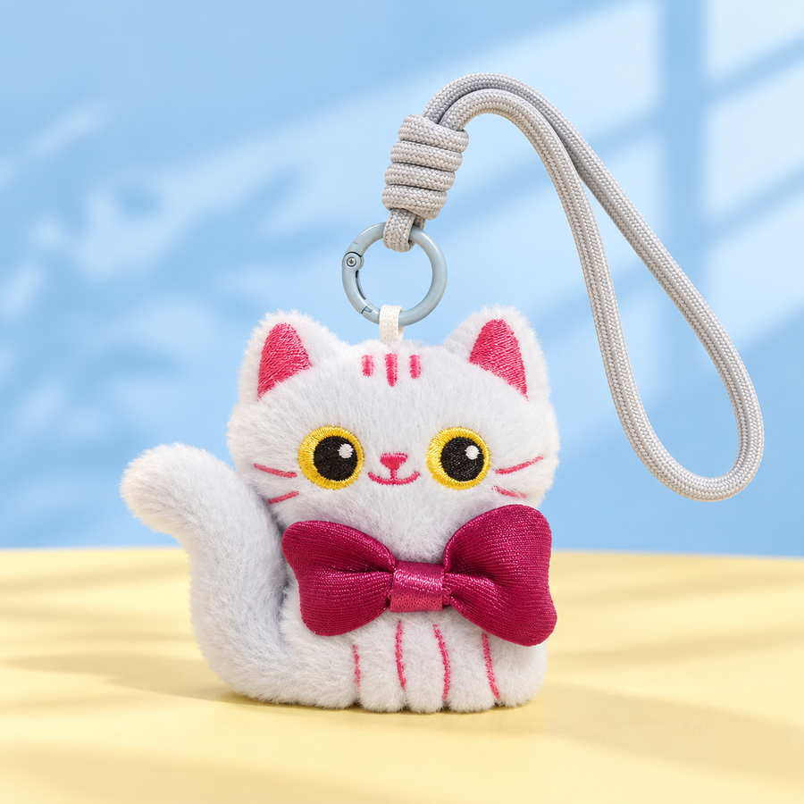 Plush Cat Keychain with Wrist Strap