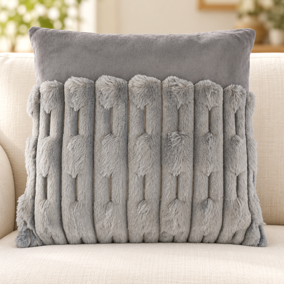 Textured Faux Fur Decorative Cushion with Zipper