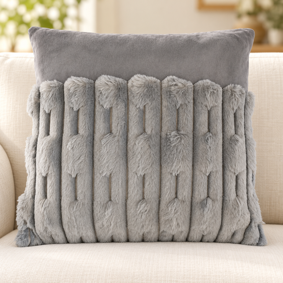 Textured Faux Fur Decorative Cushion with Zipper