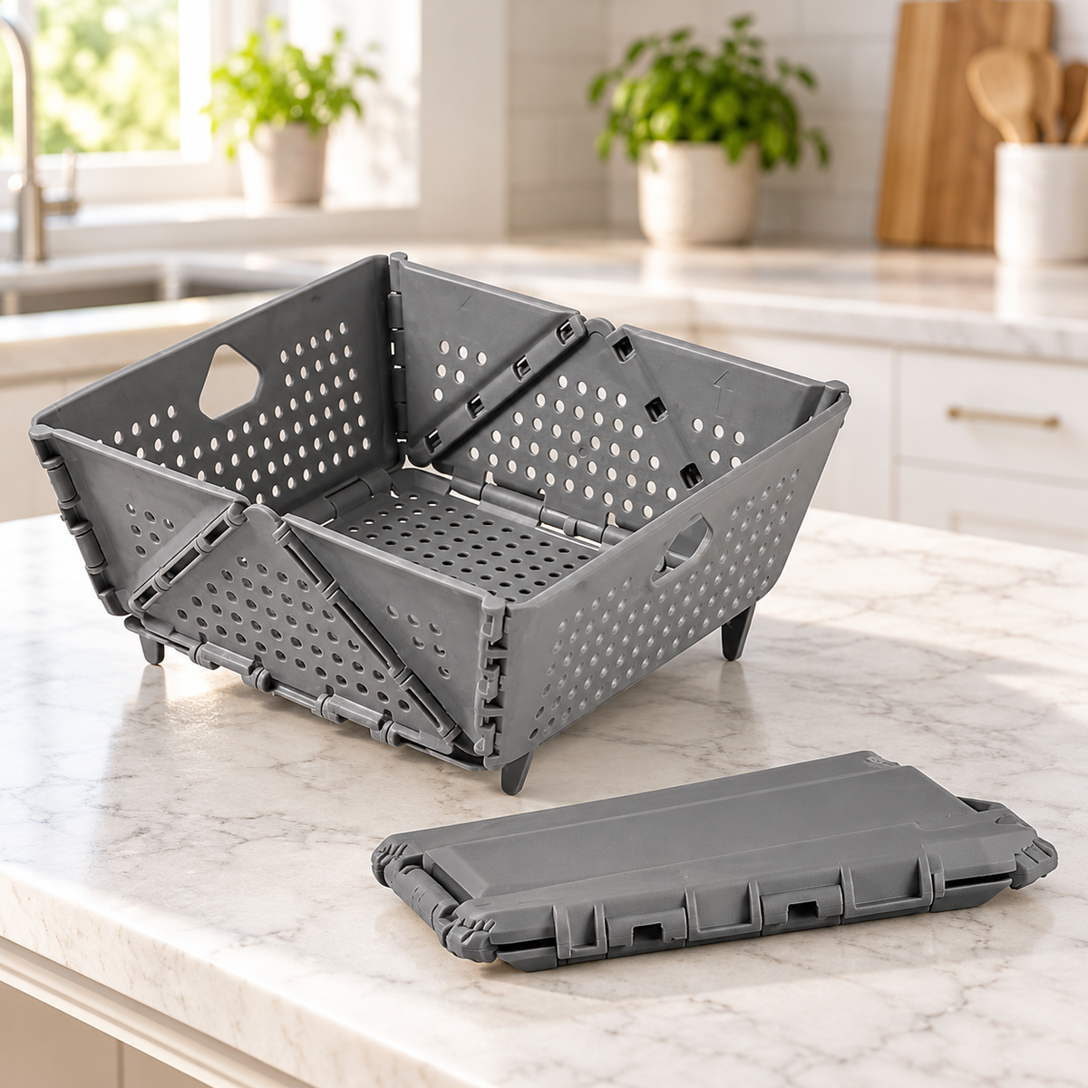 Space Saving Foldable Colander with Raised Feet and Fast Drainage