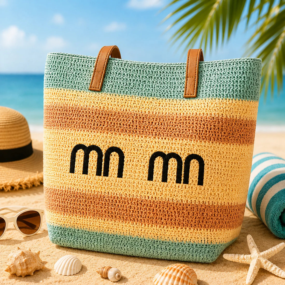 Summer Beach Tote Bag Woven Straw Beach Bag Crochet Shoulder Bag Large Capacity Travel Bag