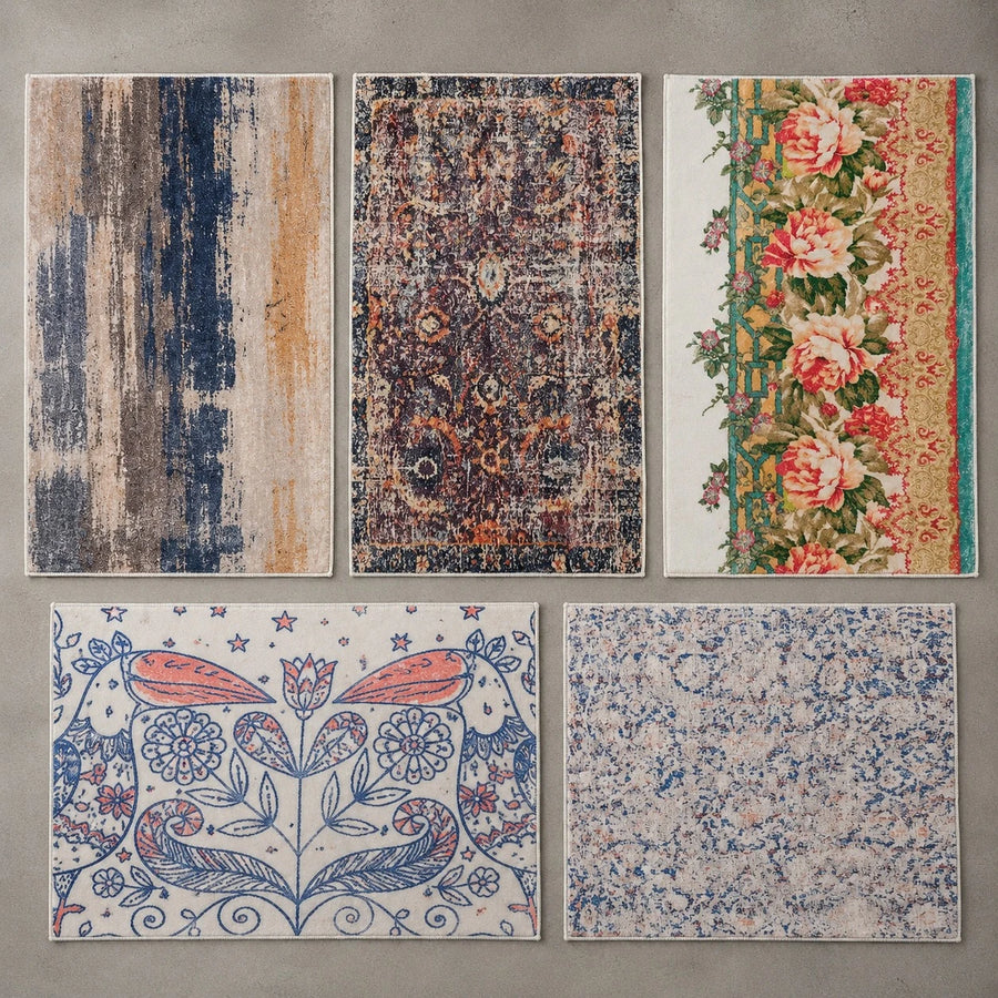 Soft Velvet Printed Floor Mat 48 × 80 cm Decorative Non Slip Indoor Rug