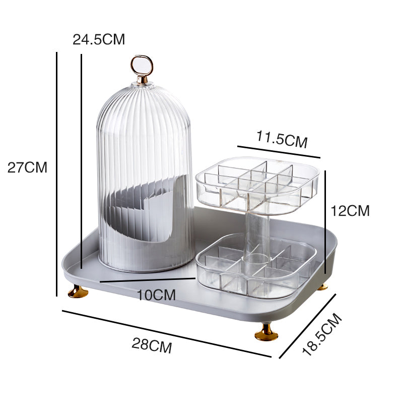 Makeup Organizer Tray with Dustproof Cover and 2 Tier Cosmetic Storage Rack