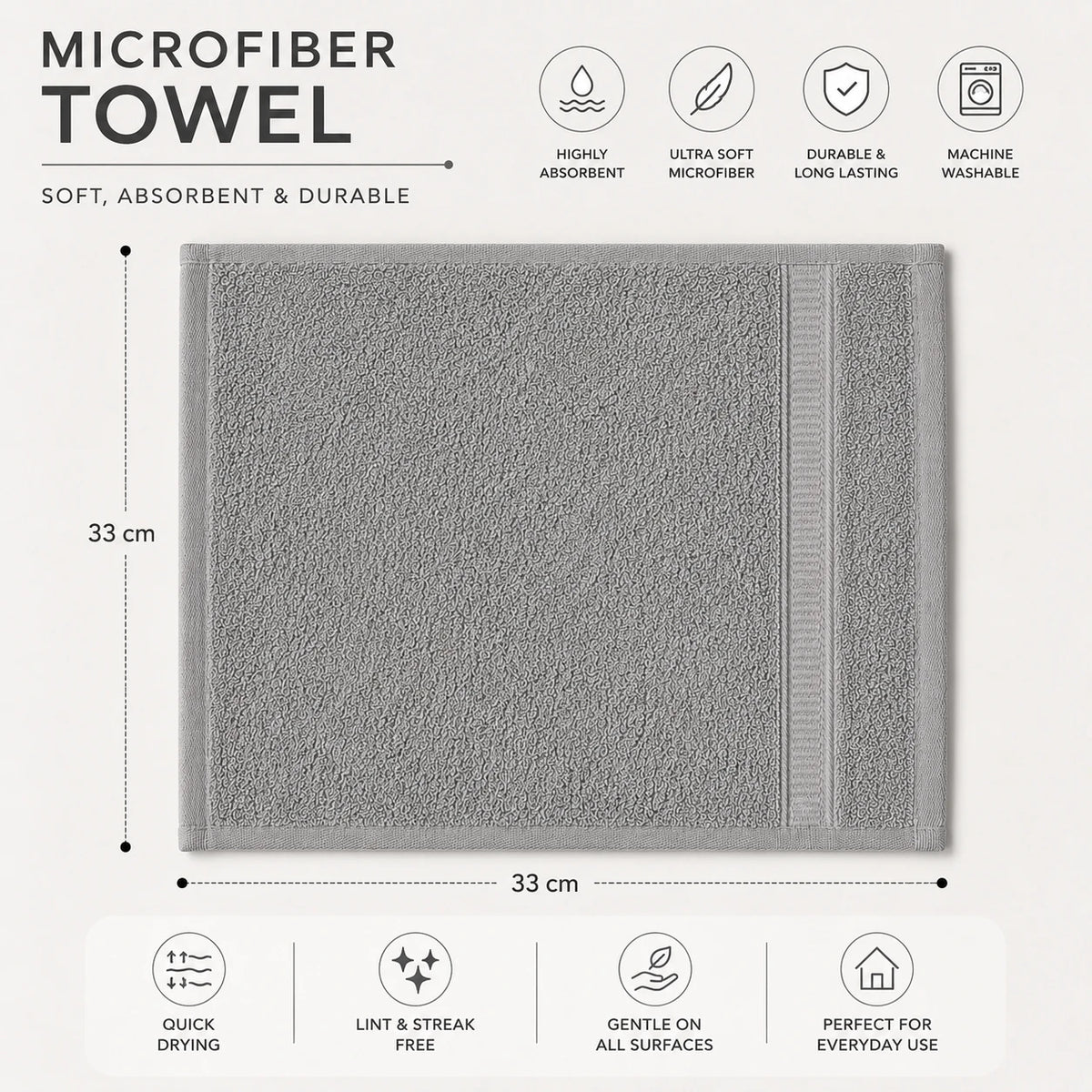 Travel Microfiber Towel 33x33 cm Soft Absorbent Quick Dry Face Hand Bathroom Kitchen Cleaning Towel - Image 2