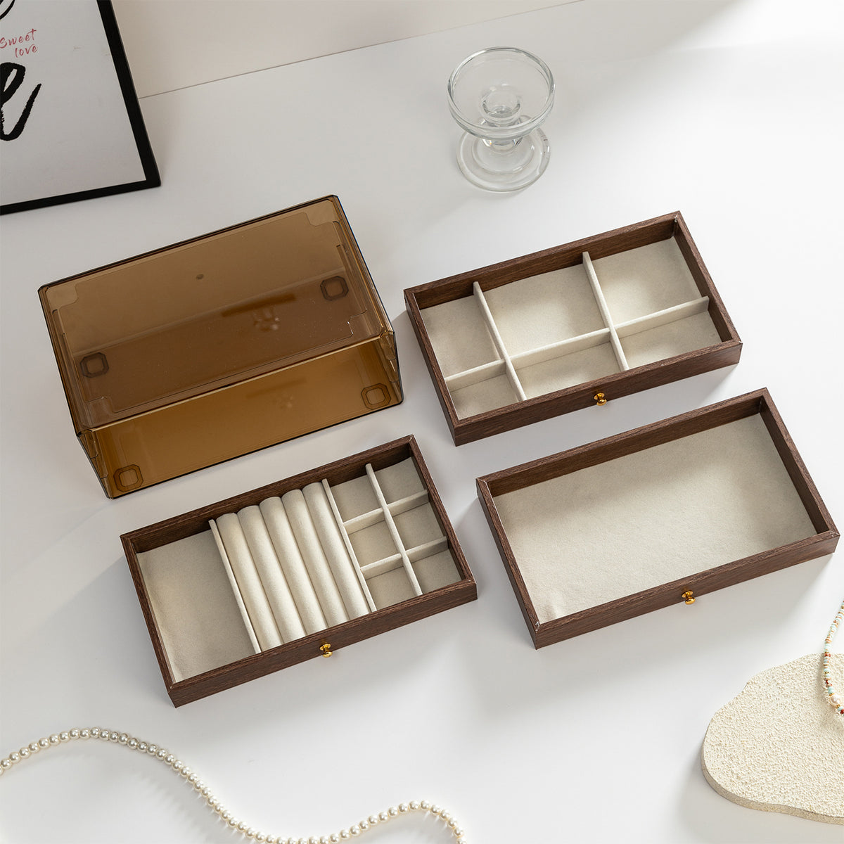 3 Drawer Jewelry Organizer with Transparent Cover