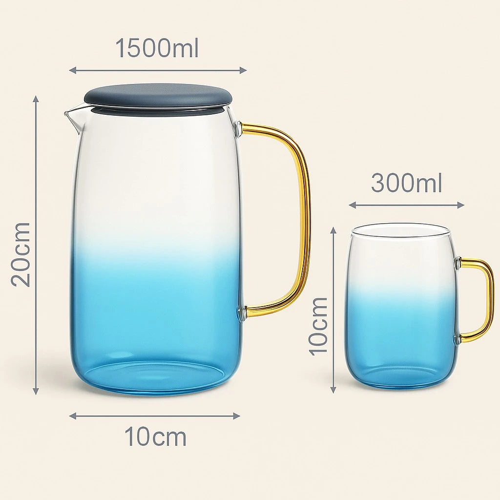 Glass Pitcher Set with Gold Handle