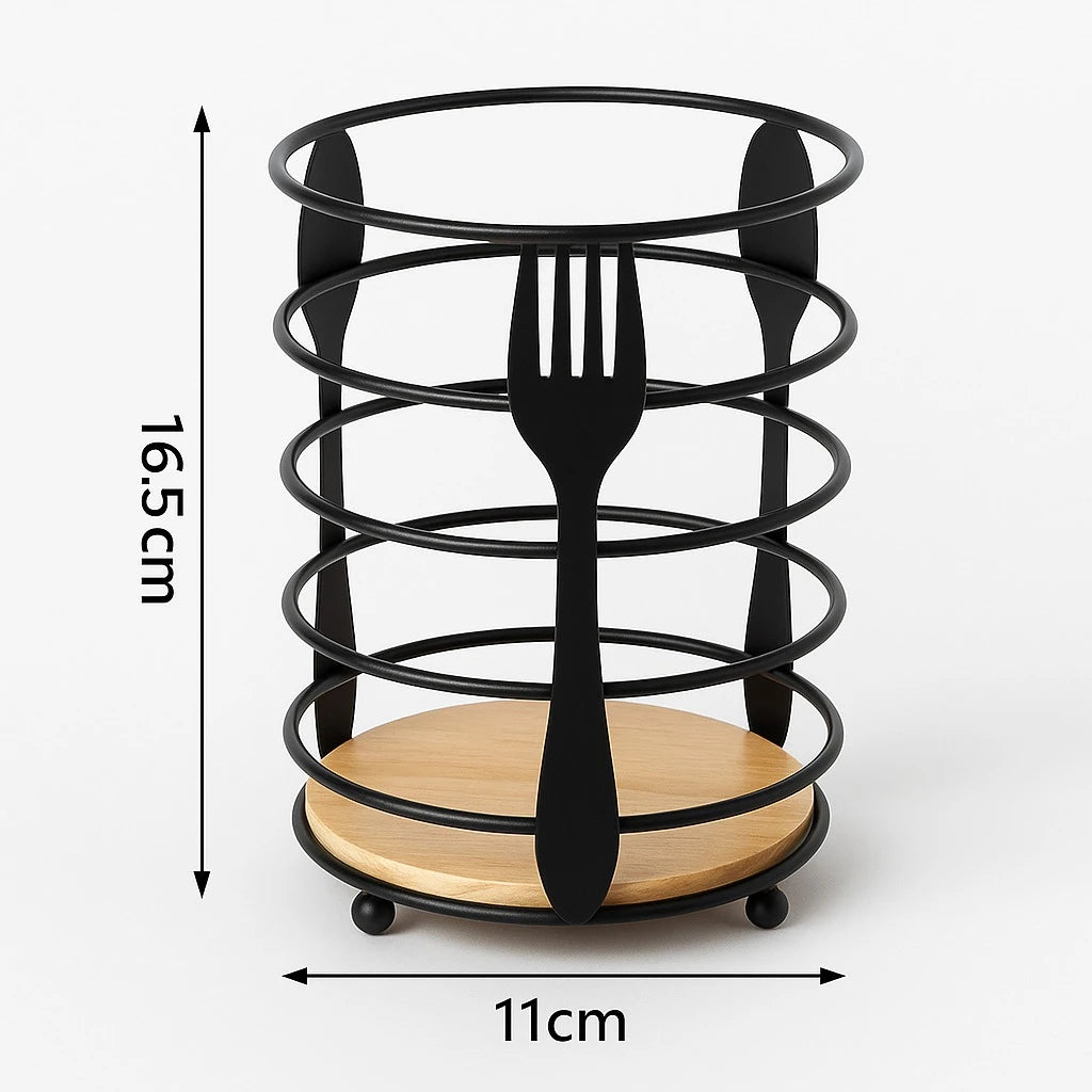 Black Round Metal Cutlery Holder