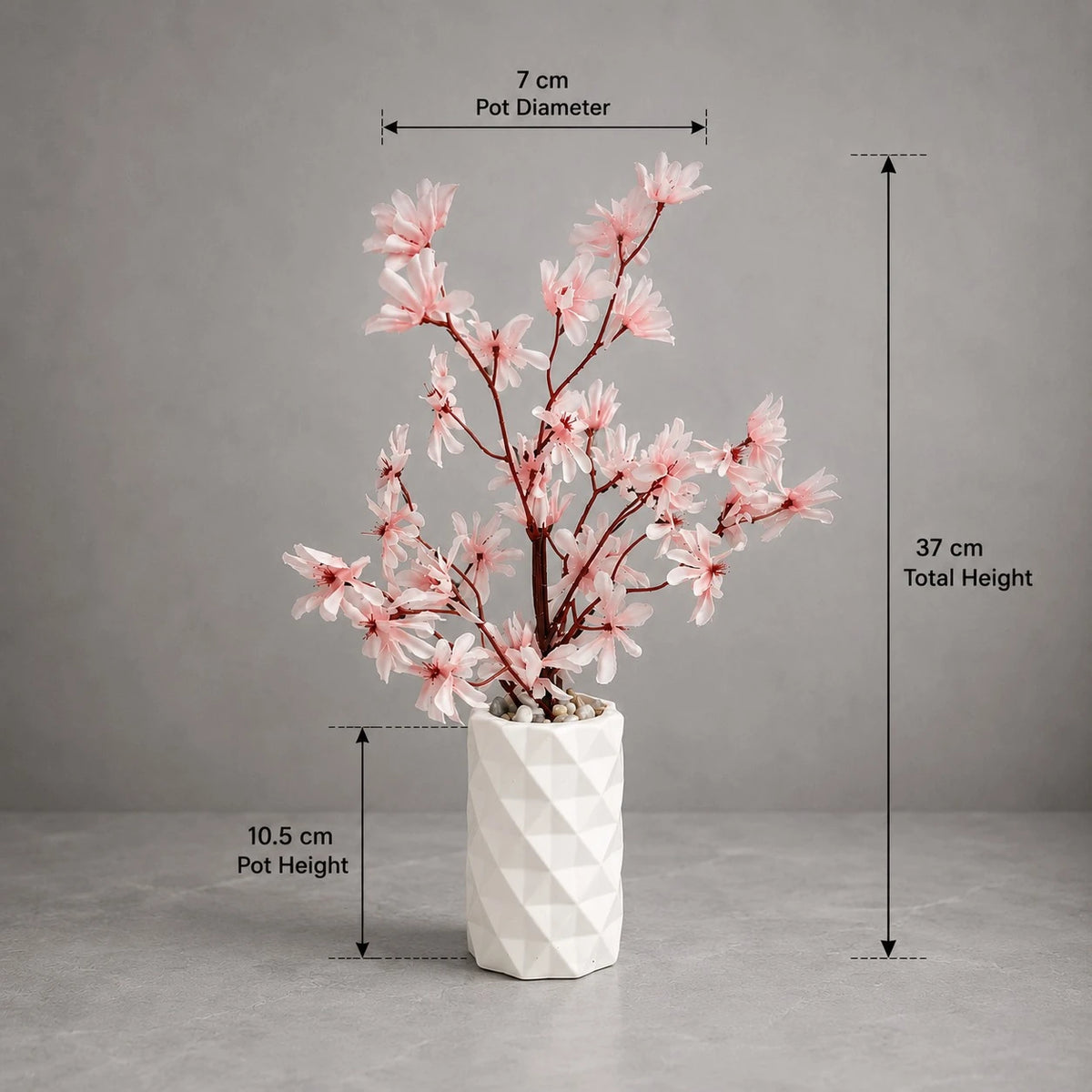 Artificial Pink Blossom Potted Plant Decorative Flower Vase Tabletop Home Office Shelf Decor